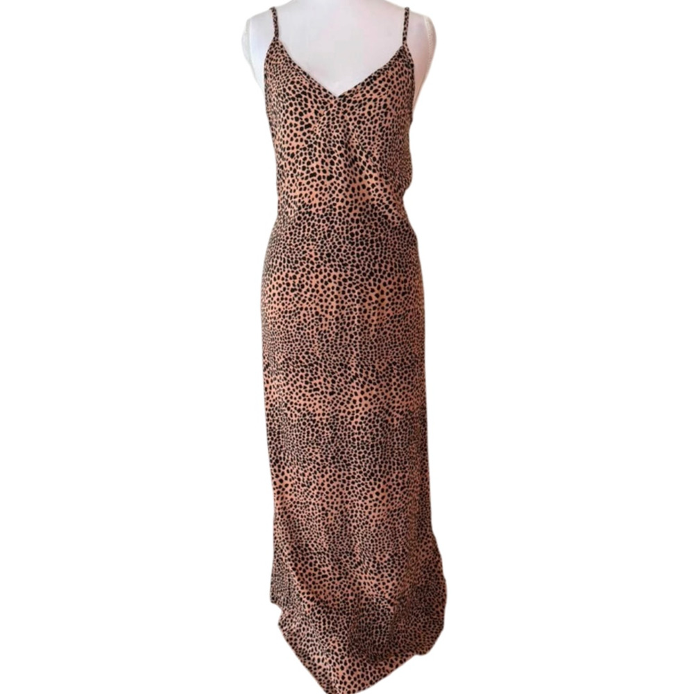 Jenni Kayne Leopard Print Neutral Animal Cheetah Viscose Maxi Slip Dress XS - Picture 2 of 10